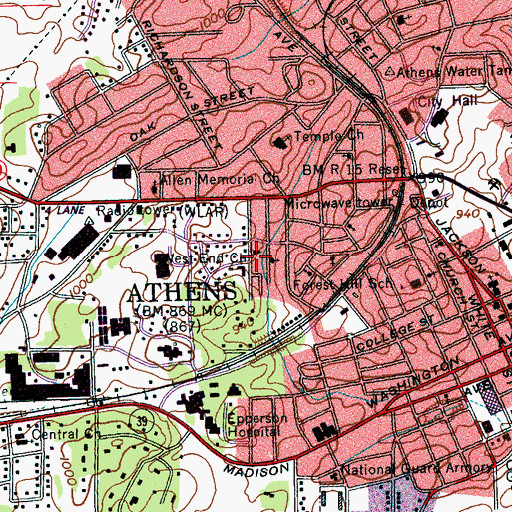 Topographic Map of West End Church, TN