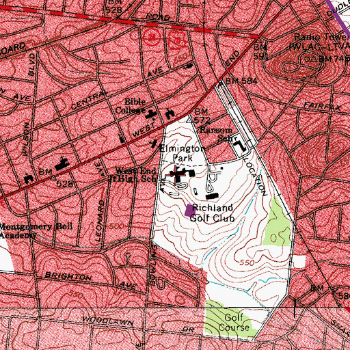 Topographic Map of West End Junior High School, TN