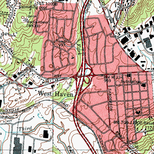 Topographic Map of West Haven, TN