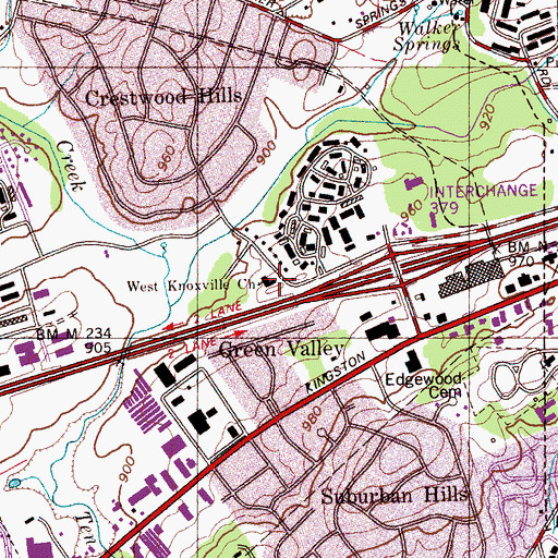 Topographic Map of West Knoxville Church, TN