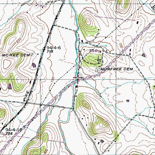 Topographic Map of West Prong Murfrees Fork, TN