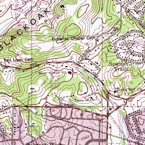 Topographic Map of West Towne Church, TN