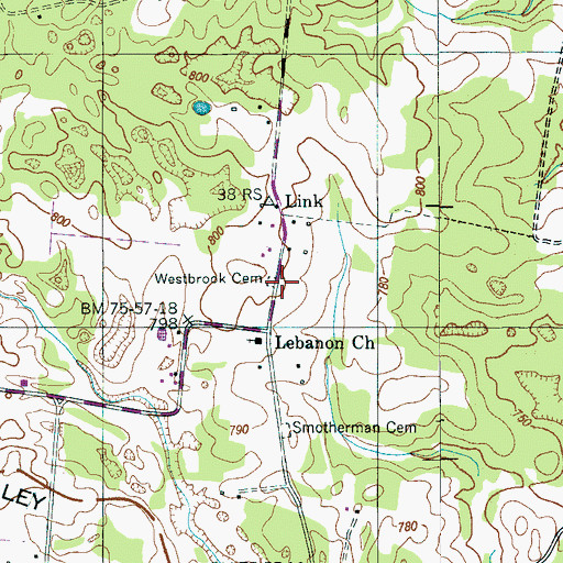 Topographic Map of Westbrook Cemetery, TN
