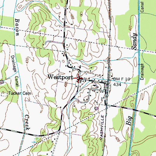 Topographic Map of Westport, TN