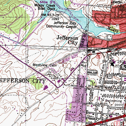 Topographic Map of Westview Cemetery, TN