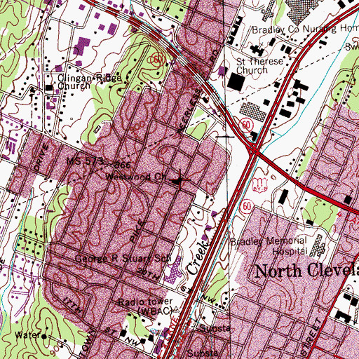 Topographic Map of Westwood Baptist Church, TN