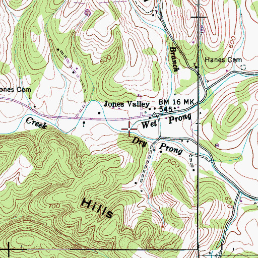 Topographic Map of Wet Prong Leatherwood Creek, TN
