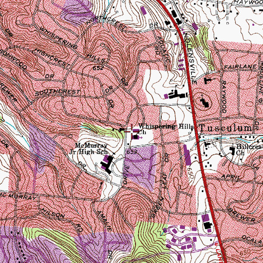 Topographic Map of Whispering Hills Church of the Nazarene, TN