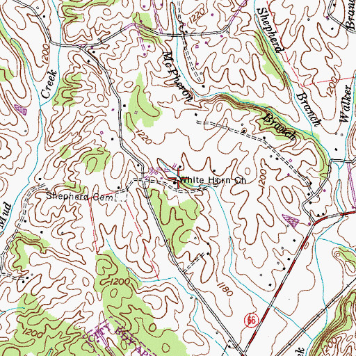 Topographic Map of White Horn Church, TN