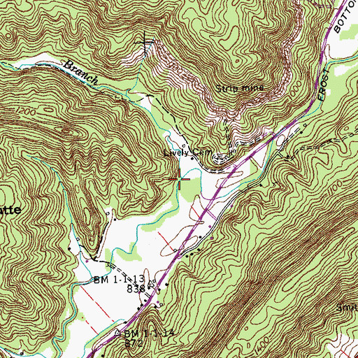 Topographic Map of White Log Branch, TN