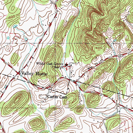 Topographic Map of White Oak Grove Baptist Church, TN