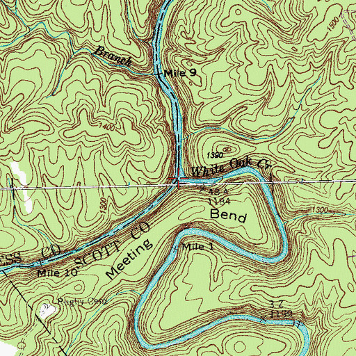 Topographic Map of White Oak Creek, TN