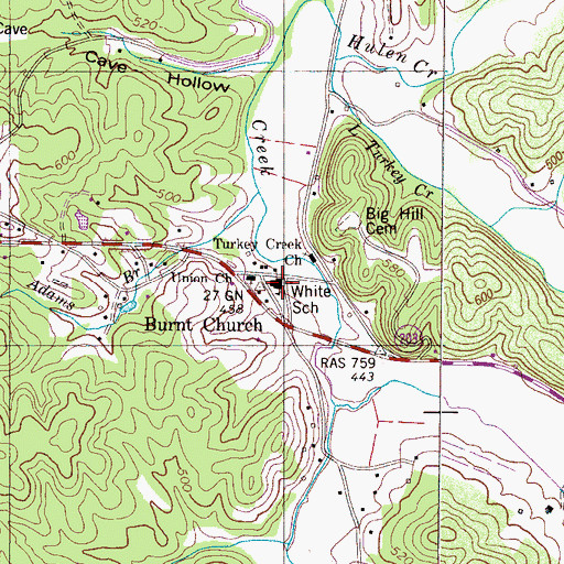 Topographic Map of White School, TN