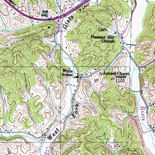 Topographic Map of White School, TN