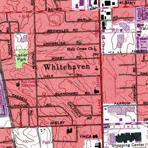 Topographic Map of Whitehaven, TN
