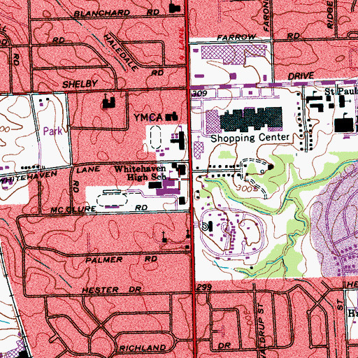 Topographic Map of Whitehaven High School, TN