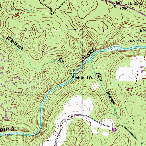 Topographic Map of Whiteoak Branch, TN