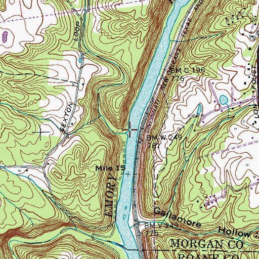 Topographic Map of Whiteoak Creek, TN