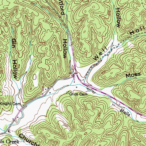 Topographic Map of Whitford Hollow, TN