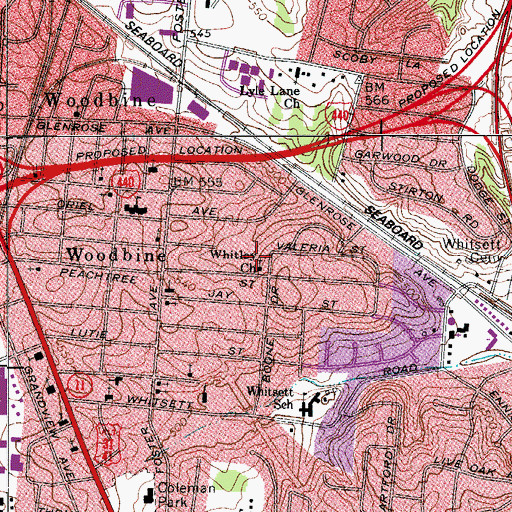 Topographic Map of Whitley Church, TN