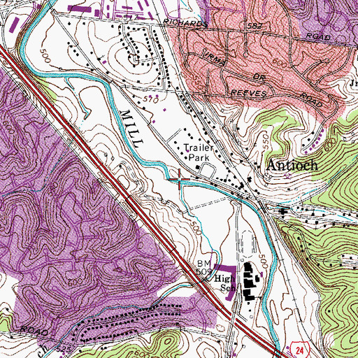 Topographic Map of Whittemore Branch, TN
