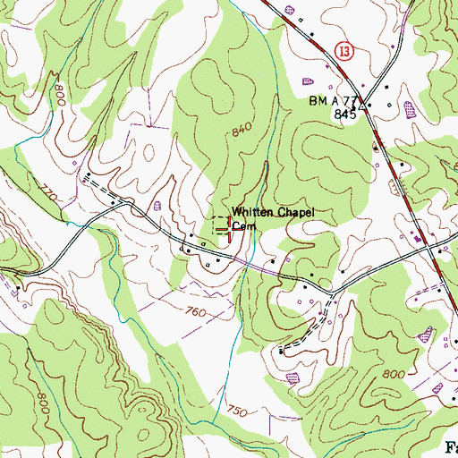 Topographic Map of Whitten Chapel Cemetery, TN