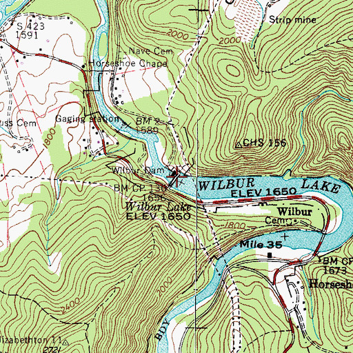 Topographic Map of Wilbur Dam, TN