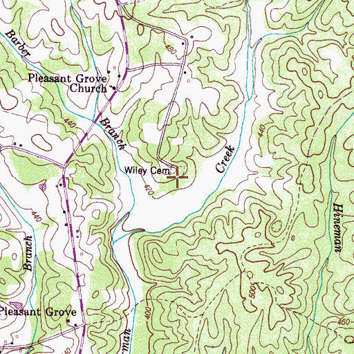 Topographic Map of Wiley Cemetery, TN