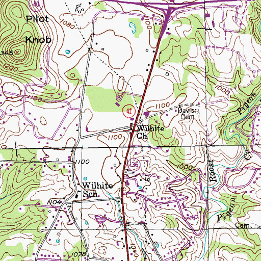 Topographic Map of Wilhite Church, TN