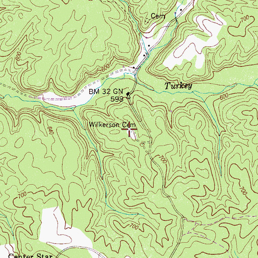Topographic Map of Wilkerson Cemetery, TN