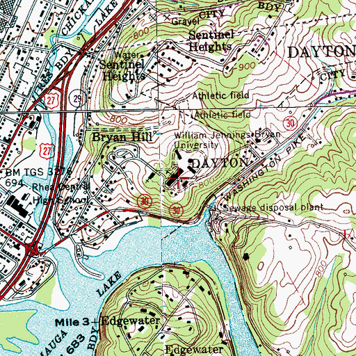 Topographic Map of Bryan College, TN