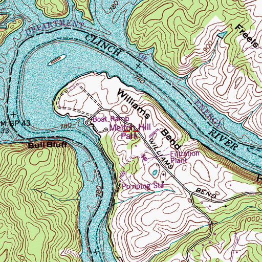 Topographic Map of Williams Bend, TN