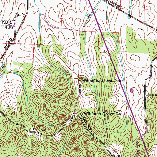 Topographic Map of Williams Grove Cemetery, TN