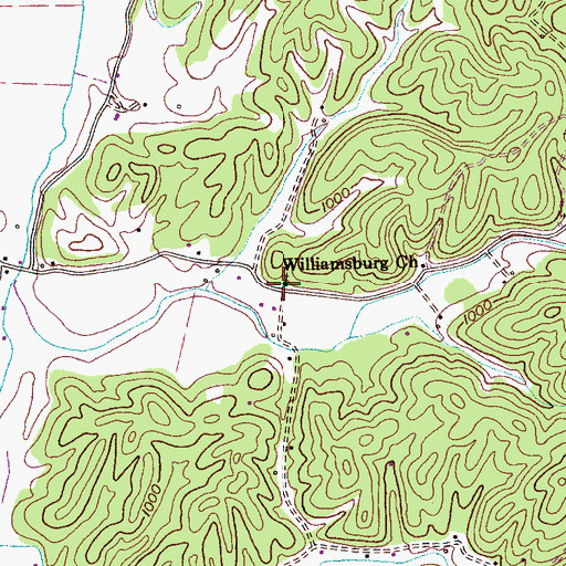 Topographic Map of Williamsburg Church, TN
