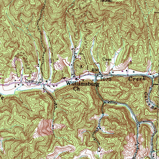 Topographic Map of Williamsburg Church, TN