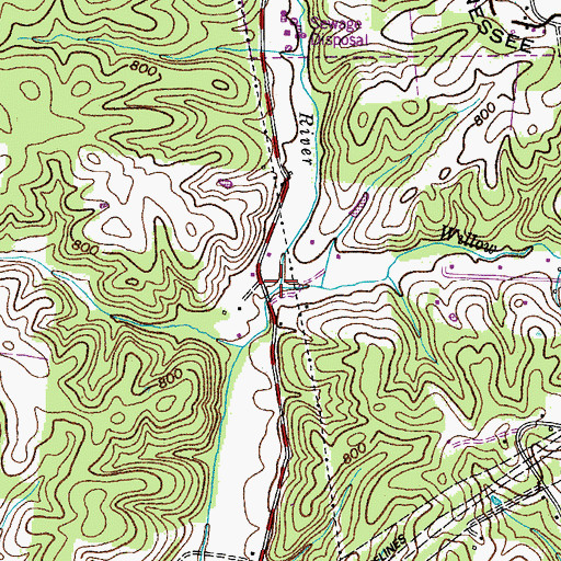 Topographic Map of Willow Branch, TN