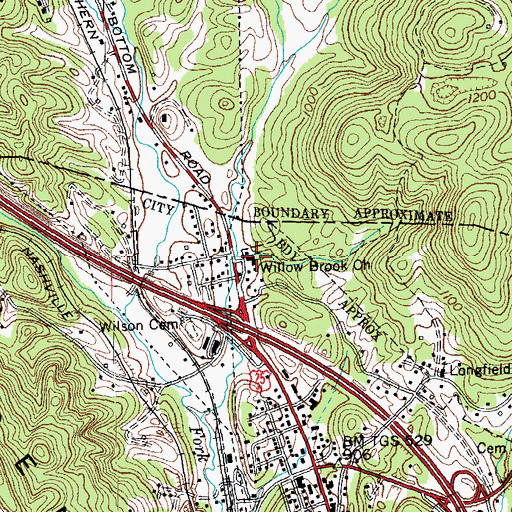 Topographic Map of Willow Brook Baptist Church, TN