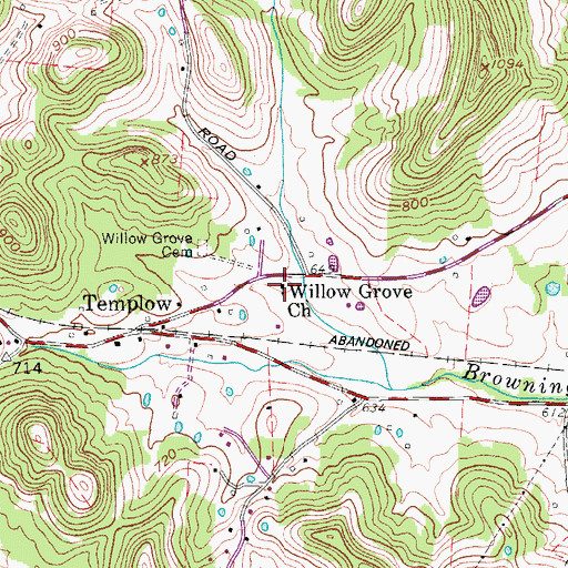 Topographic Map of Willow Grove Church, TN