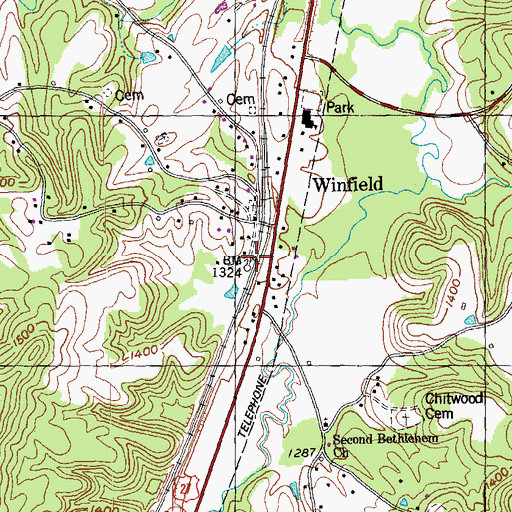 Topographic Map of Winfield, TN