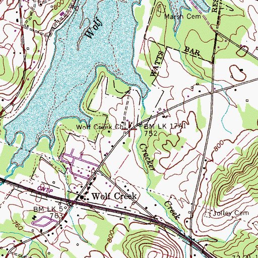 Topographic Map of Wolf Creek Church, TN