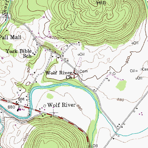 Topographic Map of Wolf River Church, TN
