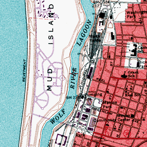 Topographic Map of Wolf River Lagoon, TN