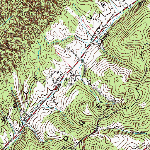 Topographic Map of Wolf Valley Baptist Church, TN