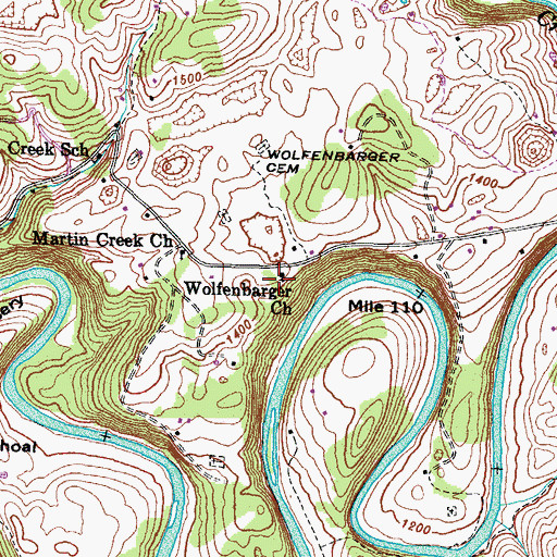 Topographic Map of Wolfenbarger Church, TN