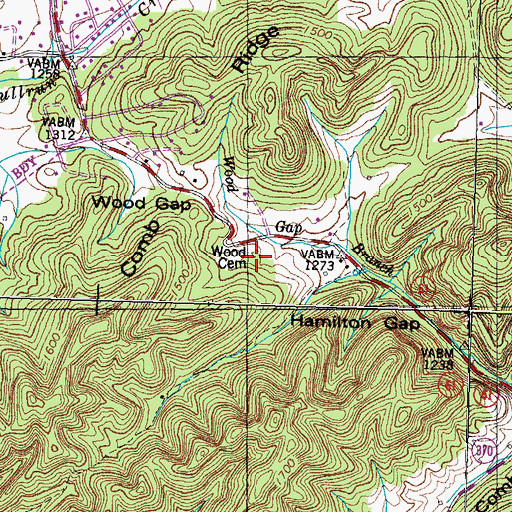 Topographic Map of Wood Cemetery, TN