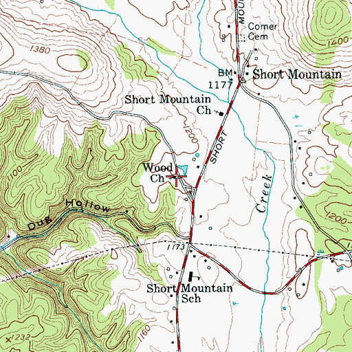 Topographic Map of Wood Church, TN