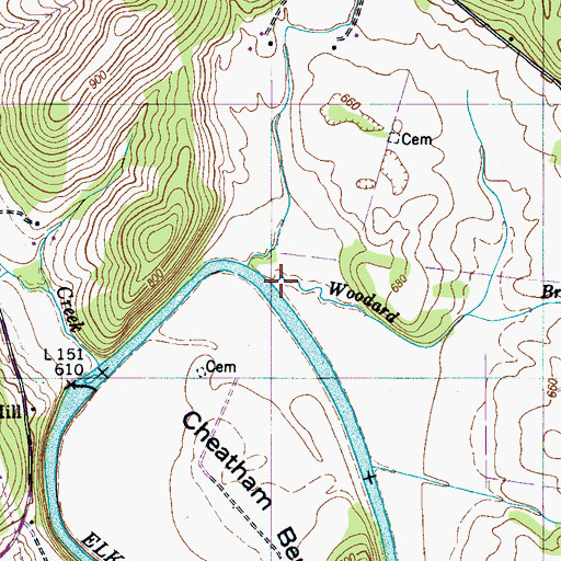 Topographic Map of Woodard Branch, TN