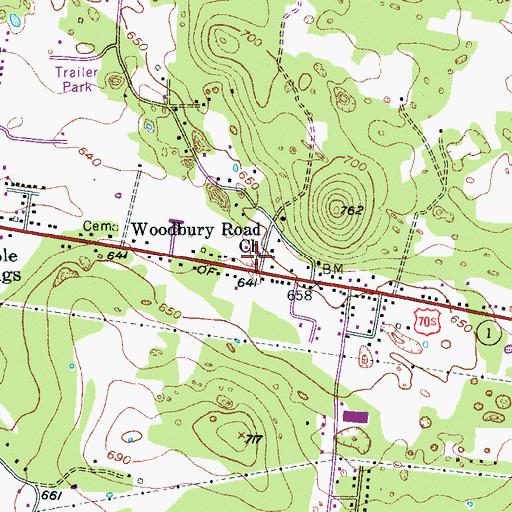 Topographic Map of Woodbury Road Church, TN
