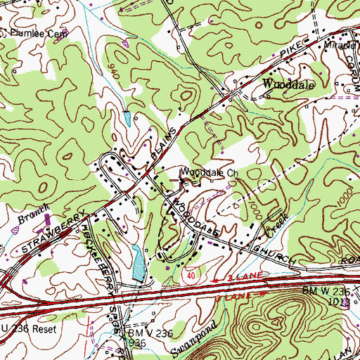 Topographic Map of Wooddale Church, TN