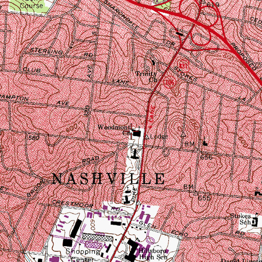 Topographic Map of Woodmont Church, TN